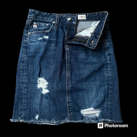 AG Adriano Goldschmied Women’s Distressed Pencil Blue Denim Skirt, size 25 - Picture 2 of 5